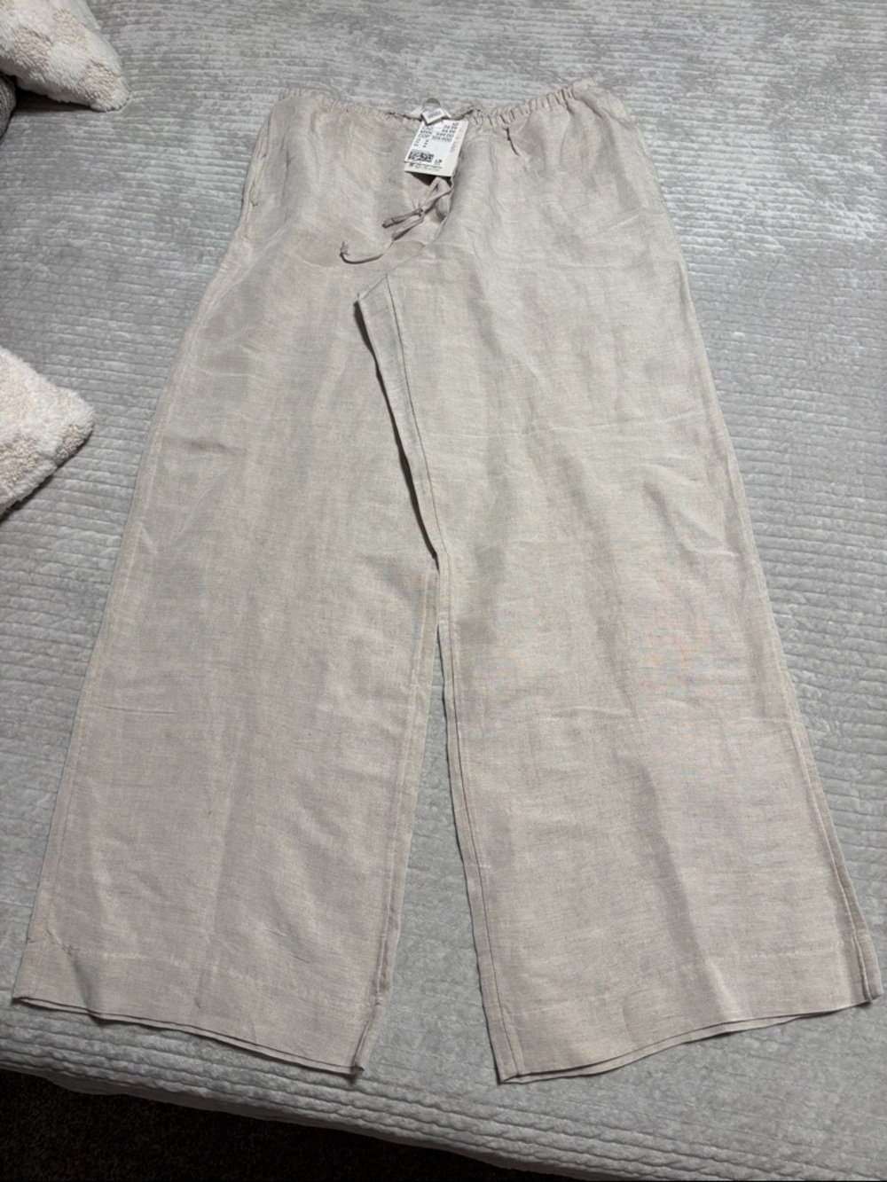 NWT H&M Light Beige Wide-Leg Linen-Blend Pants